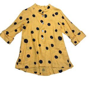Talie Small Linen Polka Dot Top Mustard Navy Lightweight